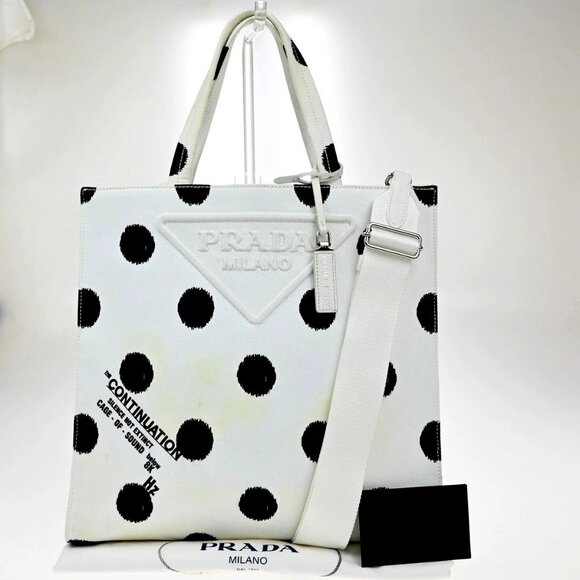 PRADA Logo For ISETAN 2021 Shoulder Tote Bag Canvas Leather White Italy - Picture 1 of 16